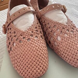 Woven Mary Jane Flats in Blush Pink
